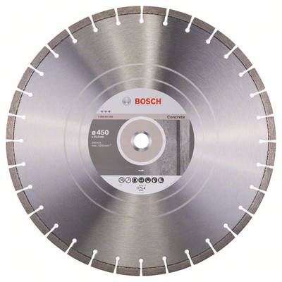 Guľatý diamantový rezný kotúč od Bosch s priemerom 450 mm, vhodný na rezanie betónu.