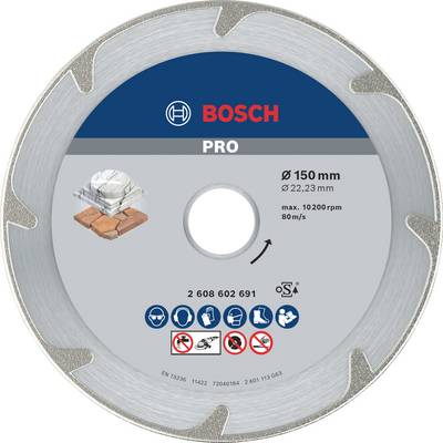 'Bosch PRO' diamantový rezací kotúč na rezanie, priemer: 150 mm. Vhodný pre tehly a murivo.