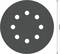 Brúsny kotúč s priemerom 125 mm, v tmavej farbe, s deviatimi rovnomerne rozmiestnenými otvormi.
