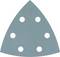 Trojuholníkový brúsny papier so šiestimi rovnomerne rozmiestnenými otvormi, ktorý sa typicky používa pre brúsne stroje.