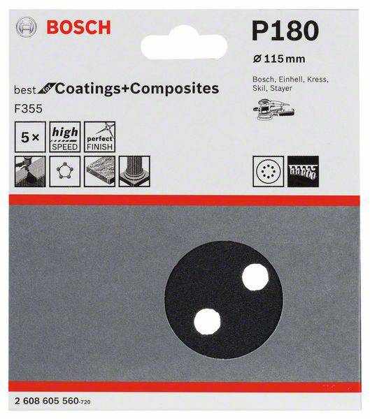 'Bosch brúsny kotúč P180, 115 mm, vhodný pre nátery a kompozitné materiály, vysoká rýchlosť, dokonalý povrch.'