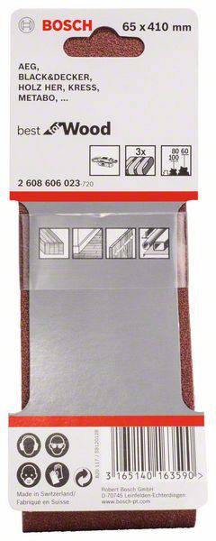 'Bosch brúsny pás 65 x 410 mm, kompatibilný s AEG, Black & Decker, Holz-Her, Kress, Metabo. Špeciálne určený pre opracovanie dreva.'