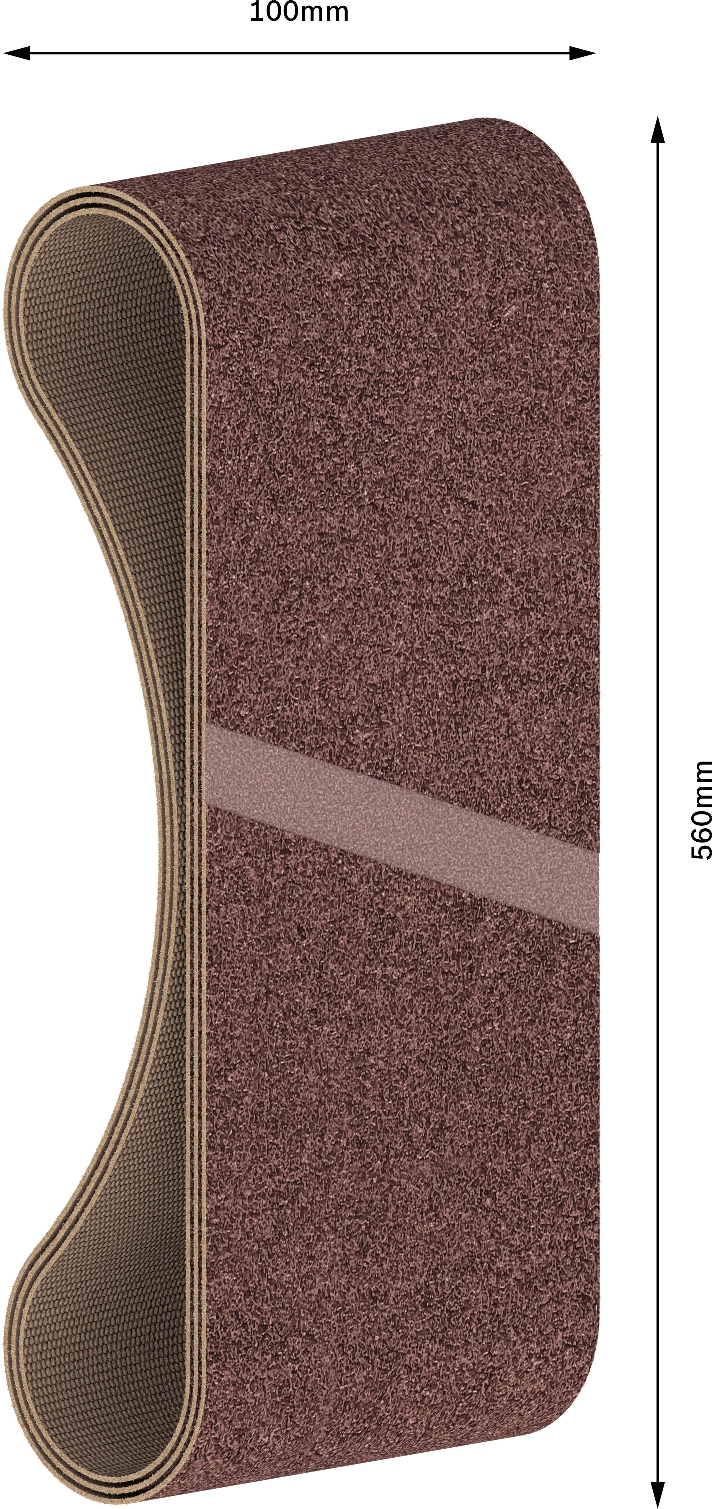 Zobrazenie brúsneho pásu s rozmermi 100 mm šírka a 610 mm obvod.