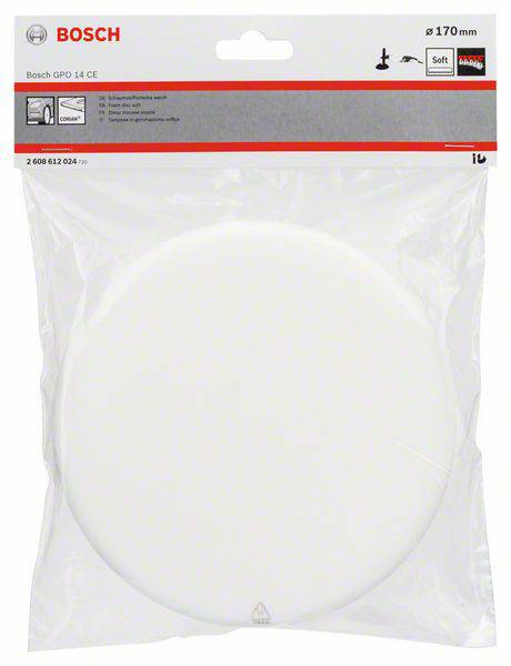 'Bosch leštiaci kotúč, 170 mm priemer, mäkký. Obal obsahuje návod na použitie. Vhodný pre GPO 14 CE.'