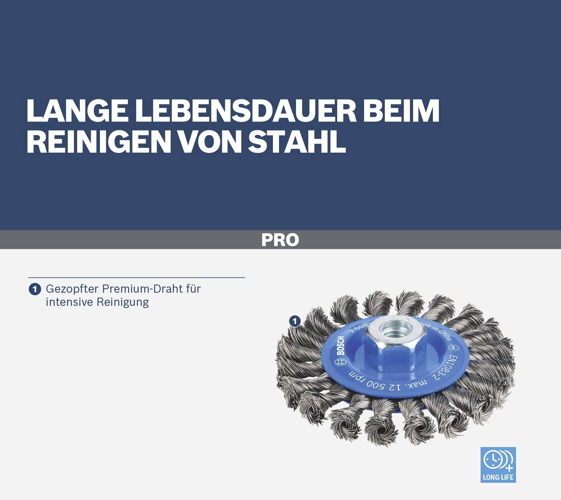 Dlhá životnosť pri čistení ocele. Obrázok spletanej drôtenej kefy pre intenzívne čistenie.