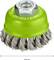 Drôtená kefa so zeleným puzdrom a kovovými štetinami, vhodná pre 12.500 ot/min, priemer 65 mm.