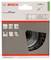 'Bosch drôtená kotúč heavy inox', brúsny kotúč na nehrdzavejúcu oceľ, priemer 100 mm, hrúbka drôtu 0,35 mm, upevnenie M14. Obal zobrazuje diagramy materiálov, ktoré je možné opracovať: nehrdzavejúca oceľ, meď, nikel, mosadz, zinok, hliník.