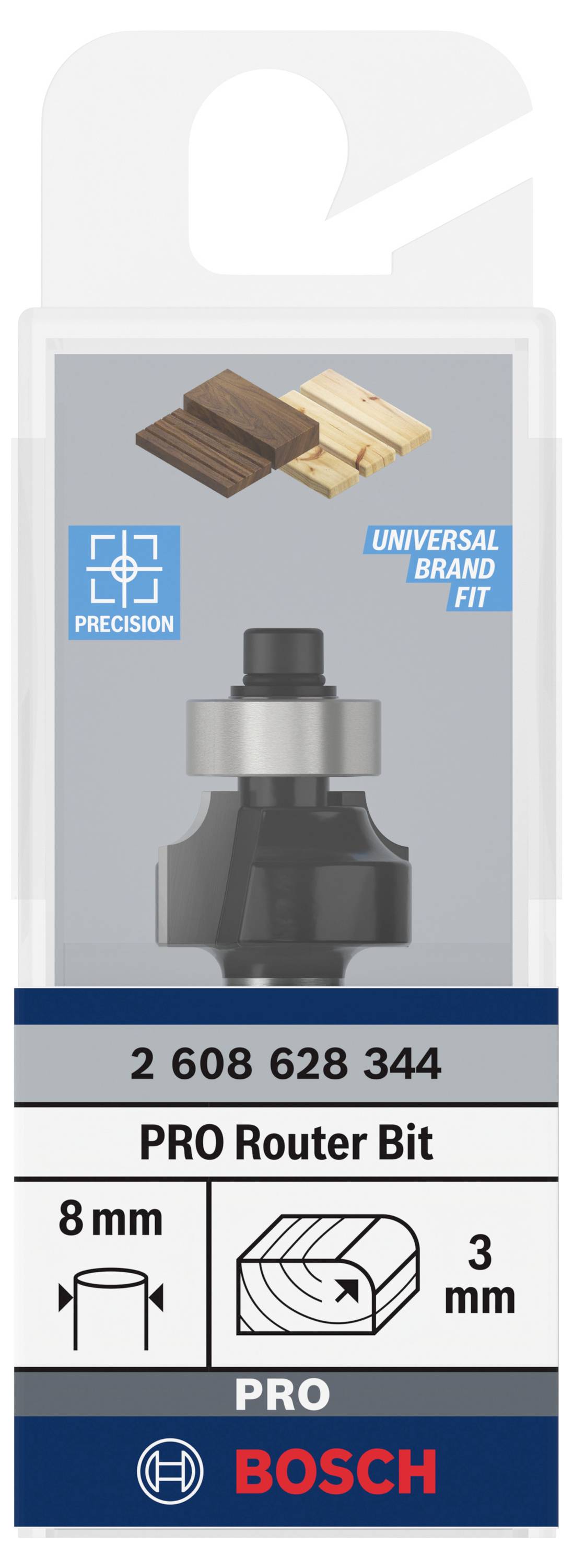 Frézy od Bosch pre presné práce s univerzálnym prispôsobením, vhodné pre 8 mm a 3 mm aplikácie.