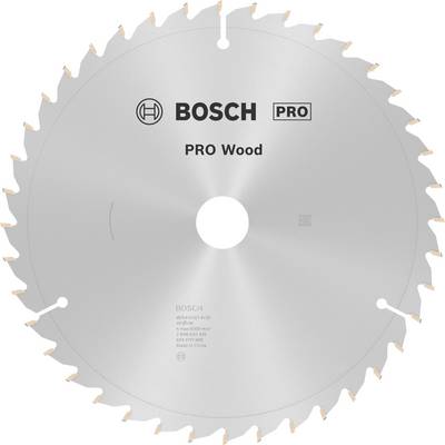 Okrúhly pílový list od Boscha s nápisom 'PRO Wood'. Má ostré zuby po obvode, vhodný pre profesionálne opracovanie dreva.