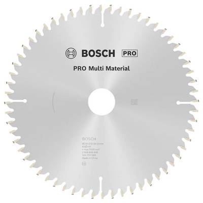 Kotúčová píla s označením "BOSCH PRO Multi Material", určená pre rôzne materiály. Strieborná farba s rovnomerne rozmiestnenými zubami po obvode.
