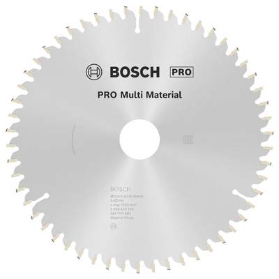 Pílový list označený 'BOSCH PRO Multi Material', so špecifikáciami 84 zubov, 216x30mm, vhodný pre rôzne materiály.