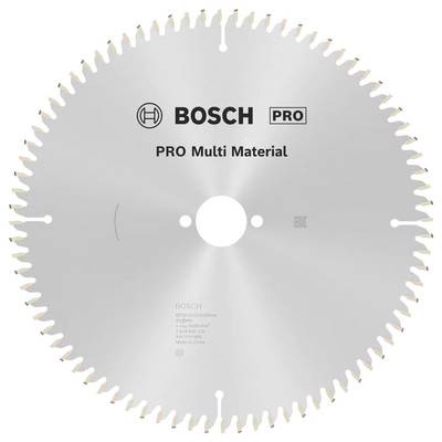 Kotúčová píla s lesklým strieborným povrchom, označená ako 'Bosch PRO Multi Material', má rovnomerne rozmiestnené zuby po obvode.