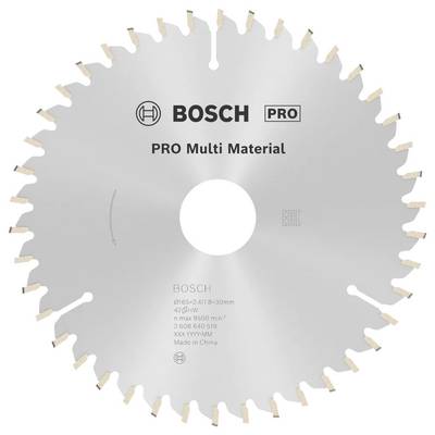 Pílový list označený 'BOSCH PRO Multi Material' so 40 zubami, vhodný pre rôzne materiály.