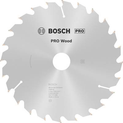 Strieborný kotúčový pílový list od Bosch na opracovanie dreva s nápisom 'PRO Wood', so zúbkatým okrajom, 12 zubov, priemer 230 mm.
