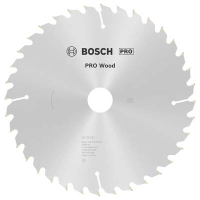 Pílový kotúč označený 'BOSCH PRO Wood', určený na rezanie dreva. Kruhový s viacerými ostrými zubami.