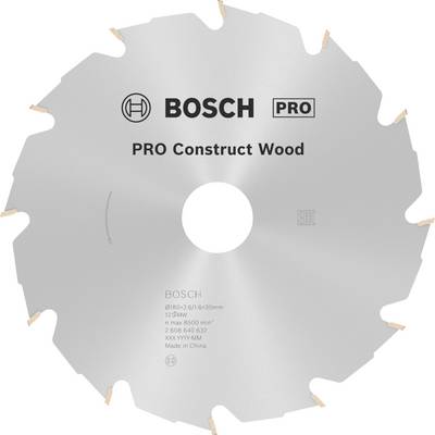 Kotúč pílového listu s nápisom 'BOSCH PRO Construct Wood'. Vhodný na prácu s drevom.