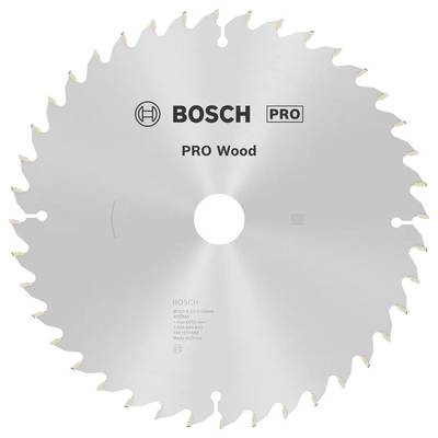Kotúčová píla s označením „BOSCH PRO Wood" so strieborným povrchom a početným počtom ostrých zubov po obvode.