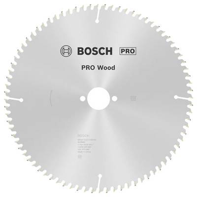 Kotúčová píla s označením "Bosch PRO Wood" určená na rezanie dreva, s početným počtom rovnomerne rozmiestnených zubov po jej obvode.