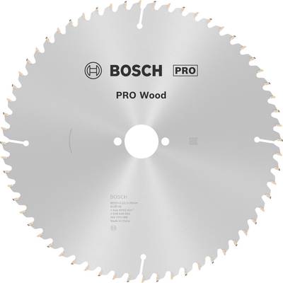 Pílový list značky Bosch, označený ako 'Pro Wood', vhodný na prácu s drevom, s uvedeným priemerom a špecifikáciami.