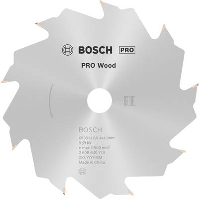Pílový kotúč značky Bosch Pro Wood s rozmermi 130x2,0/1,4x16 mm, vhodný na prácu s drevom, vyrobený v Číne.