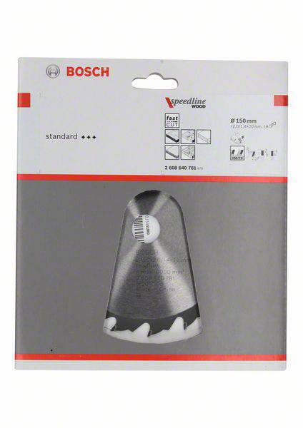 Sivý obal od Bosch s pílnym listom na drevo. Obal zobrazuje veľkosť, použitie pre rýchle rezy a technické detaily.