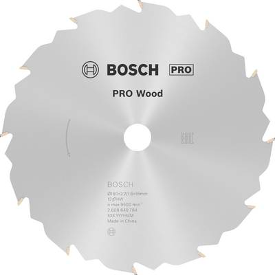Kotúč pílový od Bosch, označený ako 'PRO Wood', vhodný na rezanie dreva, priemer 216 mm, otvor 16 mm.