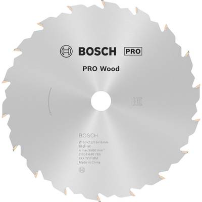 Kotúč pílového listu s nápisom 'PRO Wood'. Vhodný pre prácu s drevom. Maximálne otáčky 9500 ot./min. Od značky Bosch.