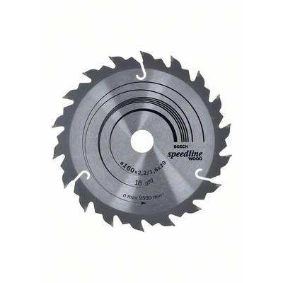 Kotúč pílový s 18 zubami, vhodný na drevo, značka Bosch Speedline Wood, priemer 160 mm, maximálne otáčky 9500 ot/min.