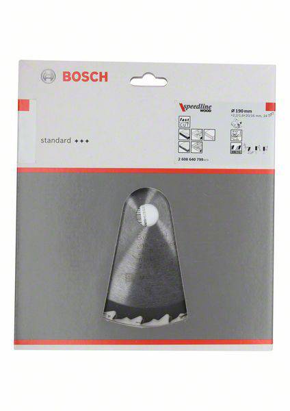 'Pílový list Bosch, model Speedline, na opracovanie dreva a plastov. Balenie s vyobrazením produktu a logom.'