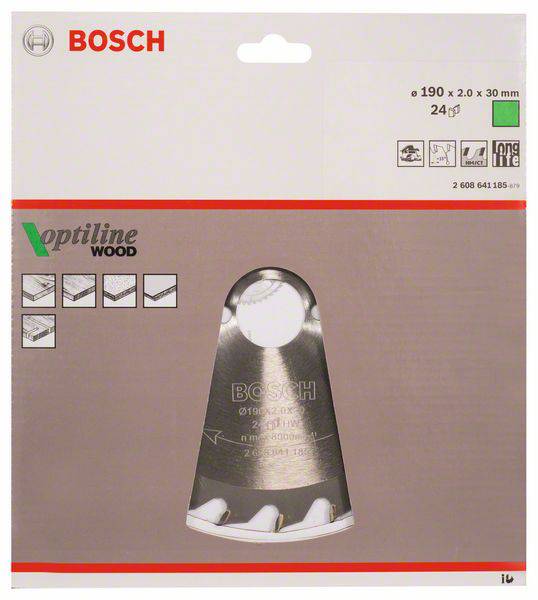 Kotúč pílového listu Bosch v originálnom balení. Vhodný pre prácu s drevom. Rozmery: 190 x 2,0 x 30 mm, 24 zubov.