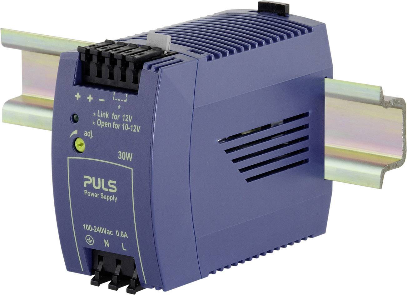 Modré impulzné napájanie namontované na DIN lište, s výstupným výkonom 30W a nastavením napätia v rozsahu 100-240V AC, 0,6A.