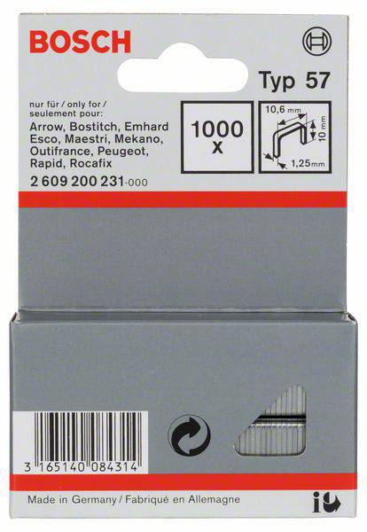 Bosch Accessories 2609200231 Graffette filo piatto tipo 57 1000 pz. Dimensioni (L x L) 10 mm x 10.6 mm