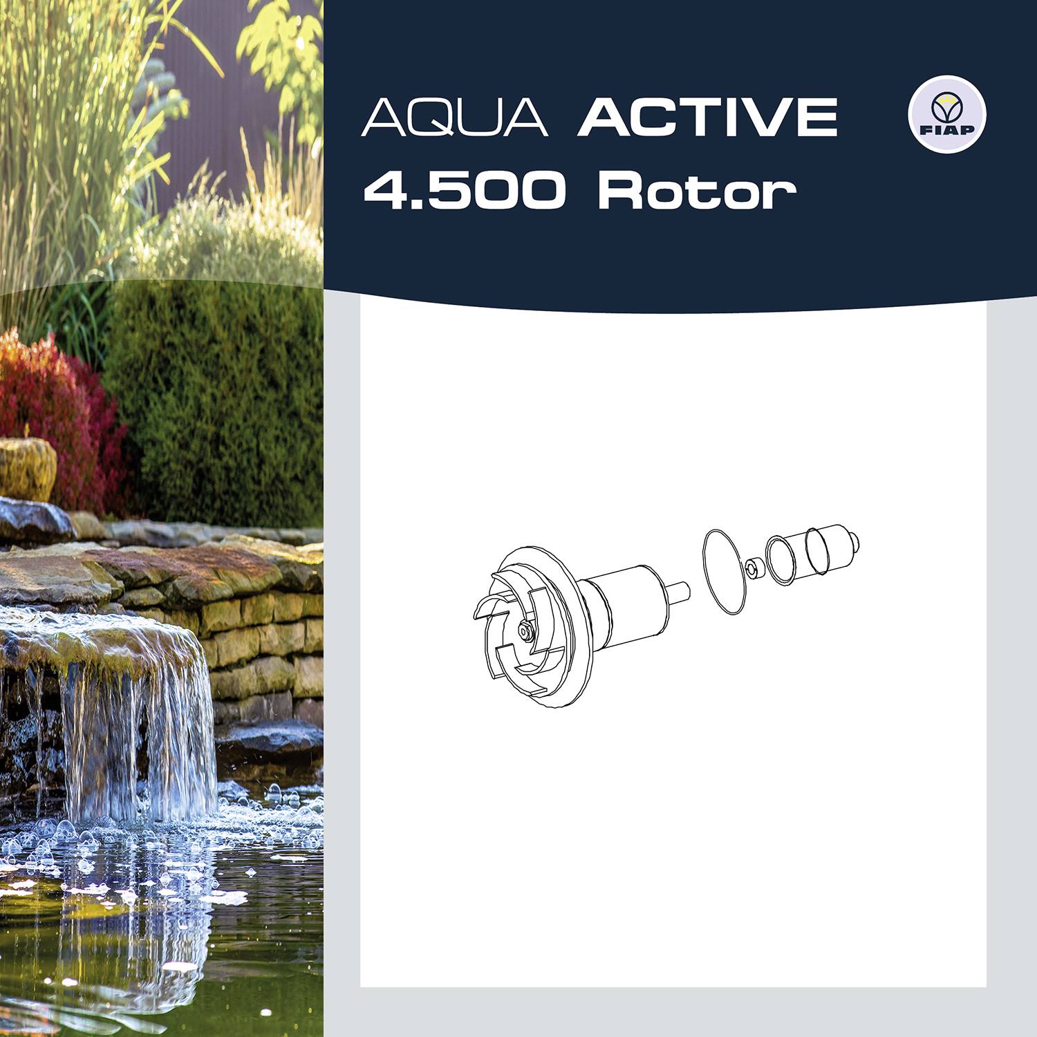 Obrázok vodopádu a rozobraného zariadenia s názvom „AQUA ACTIVE 4.500 Rotor".