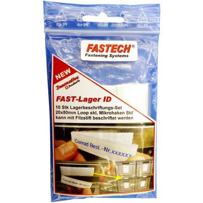 Balenie sady štítkov na označovanie skladu značky Fastech s nápisom 'FAST-Lager ID'. Obsahuje 10 kusov, ktoré je možné popísať fixkou.