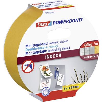 'tesa POWERBOND' montážna páska, obojstranne lepiaca, do interiéru, 60kg/m, 5m x 38mm, vhodná pre rôzne povrchy.