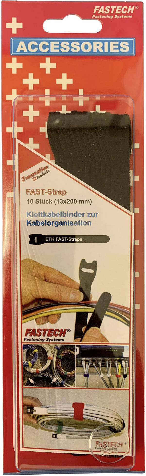 FASTECH® 802-330 káblový manažér na suchý zips na spojovanie háčiková a flaušová časť (d x š) 200 mm x 13 mm čierna 10 ks