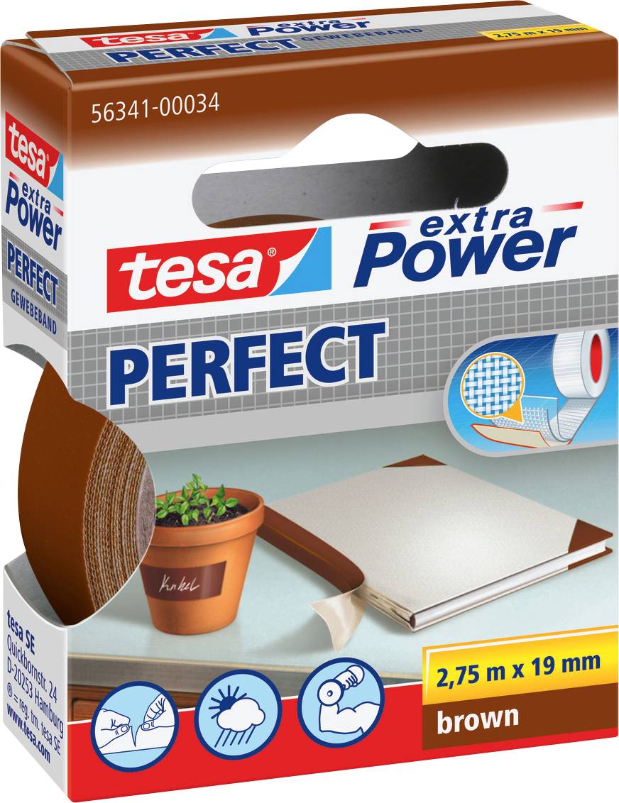 tesa PERFECT 56341-00034-03 páska so skleným vláknom tesa® Extra Power hnedá (d x š) 2.75 m x 19 mm 1 ks-0