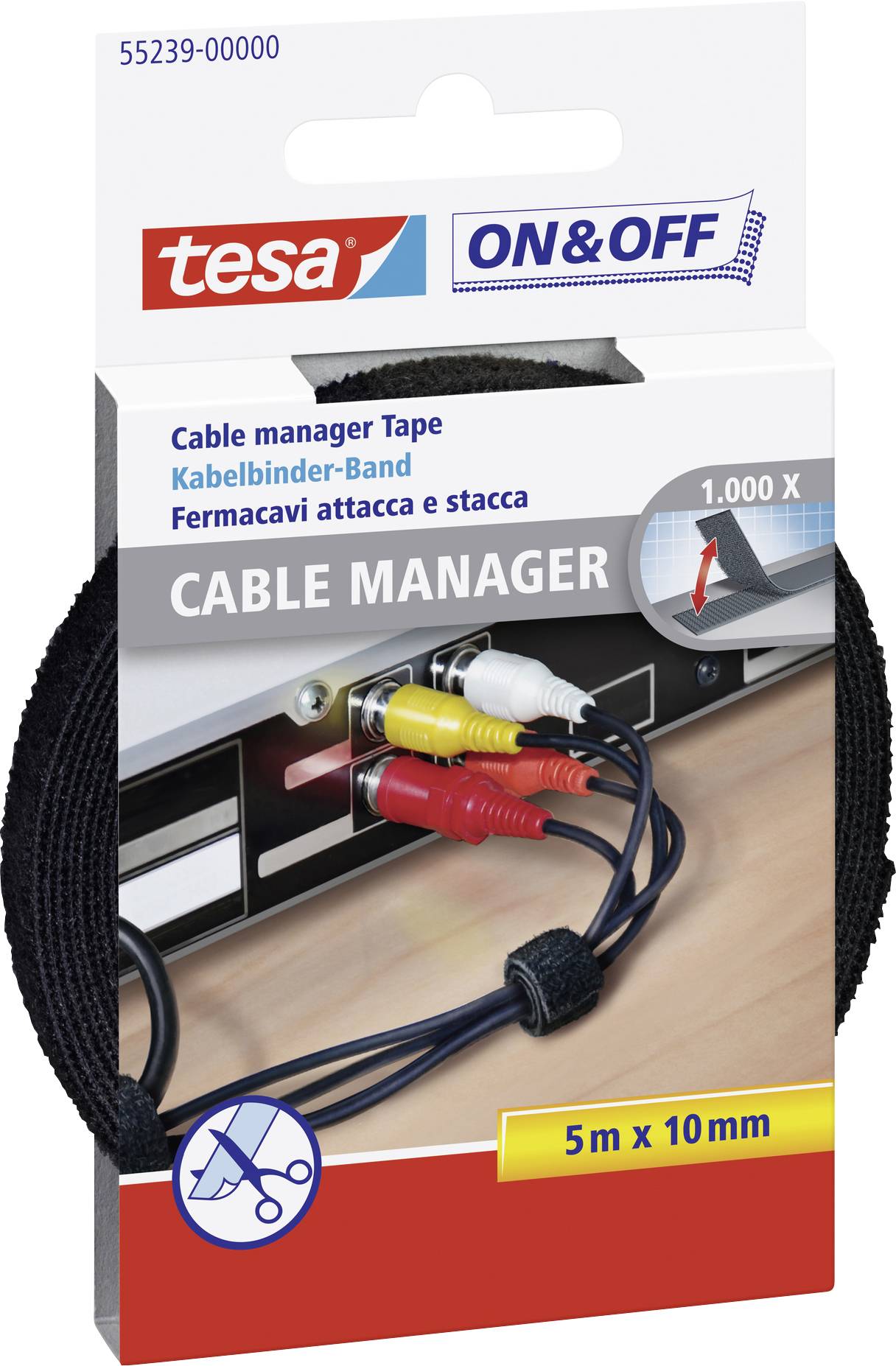 TESA On & Off 55239-00-00 Fascette a strappo per raggruppare Lato morbido e lato rigido (L x L x A) 5000 mm x 10 mm x 5 m Nero 1 pz.