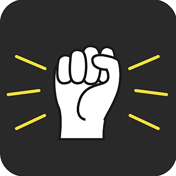 Vo strede je zobrazená zdvihnutá päsť, symbolizujúca solidaritu alebo moc. Žlté čiary vyžarujú smerom von z tmavého pozadia.