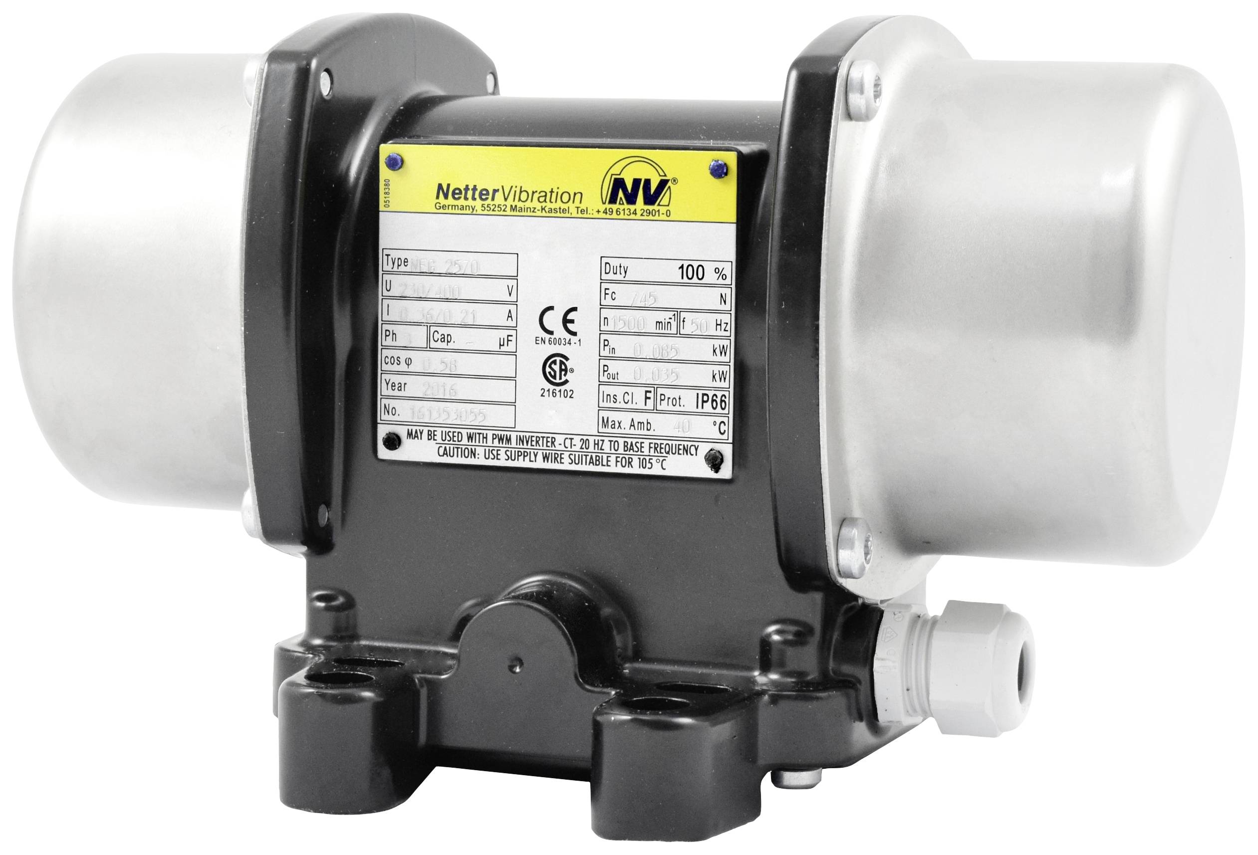 Netter Vibration NEG 2570 Elektrovibrator 230 V/400 V 1500 omw/min 790 N 0.085 kW afbeelding