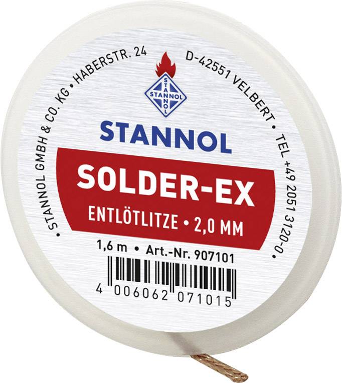 Stannol Solder Ex Treccia Lunghezza 1.6 m Larghezza 2.0 mm Imbevuto di flussante