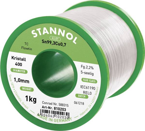 Stannol Ecology TC spájkovací cín bez olova cievka Sn99,3Cu0,7 REL0 1000 g 1 mm