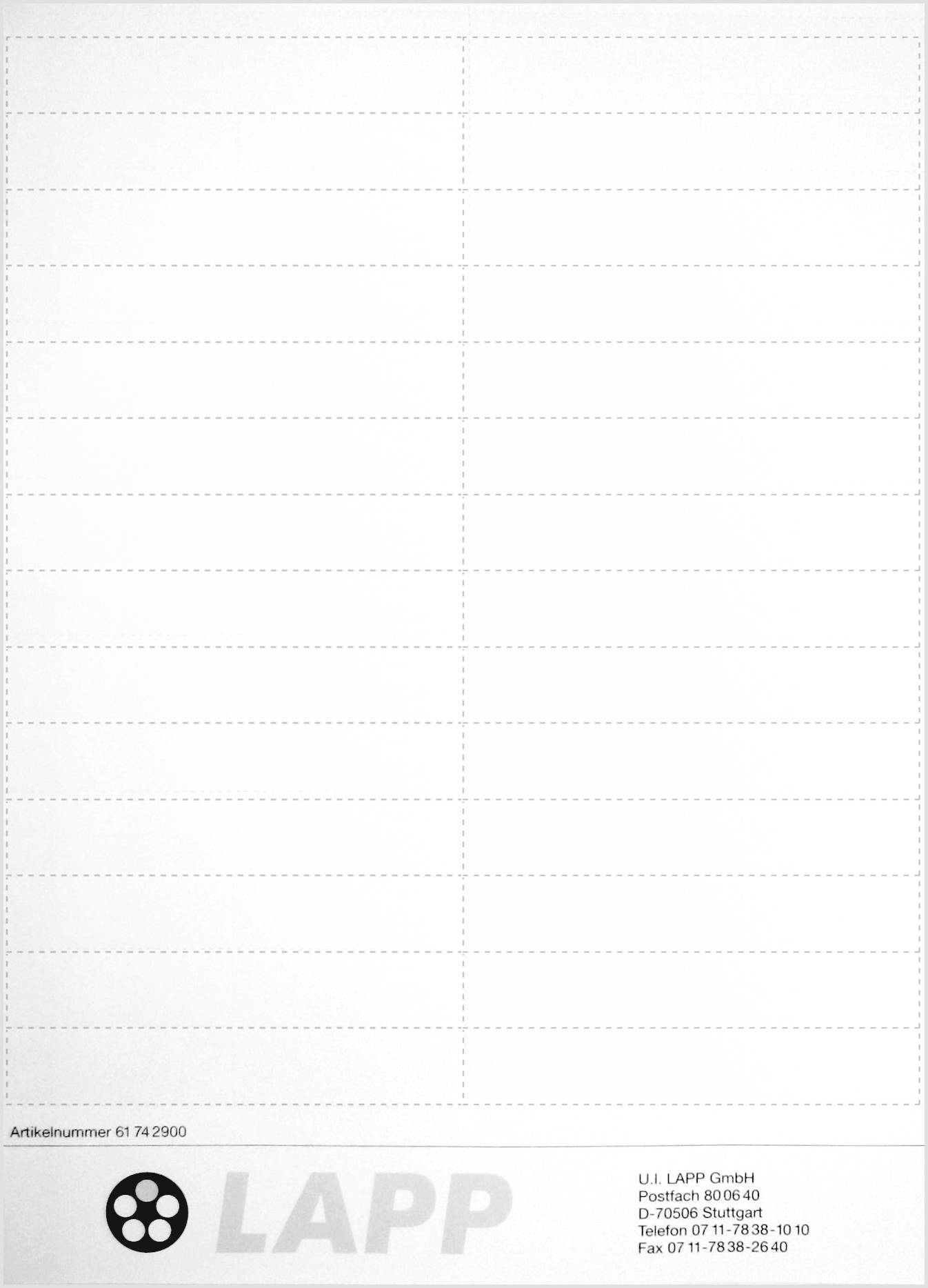 LAPP 61742900 ETB Etichetta per cavi 53 x 18 mm Colore campo di marcatura: Bianco Numero di etichette: 56