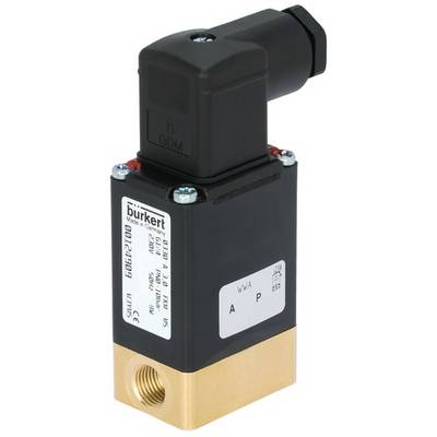Obrázok zobrazuje čierne, obdĺžnikové elektromagnetické ventily Bürkert s mosadzným pripojením dole.