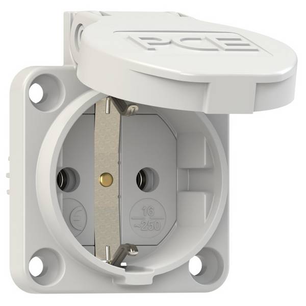 zásuvka so sklopným vekom SIROX Maschinen-Steckdose, grau, neu 230V, Anschluß rückwärtig 601.450.03, sivá