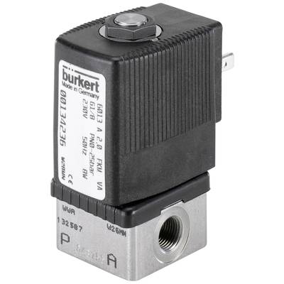 Elektromagnetický ventil Bürkert, model 6013 A, s nápisom 'Made in Germany'. Prevádzkový rozsah: 0-25 bar, 230V.