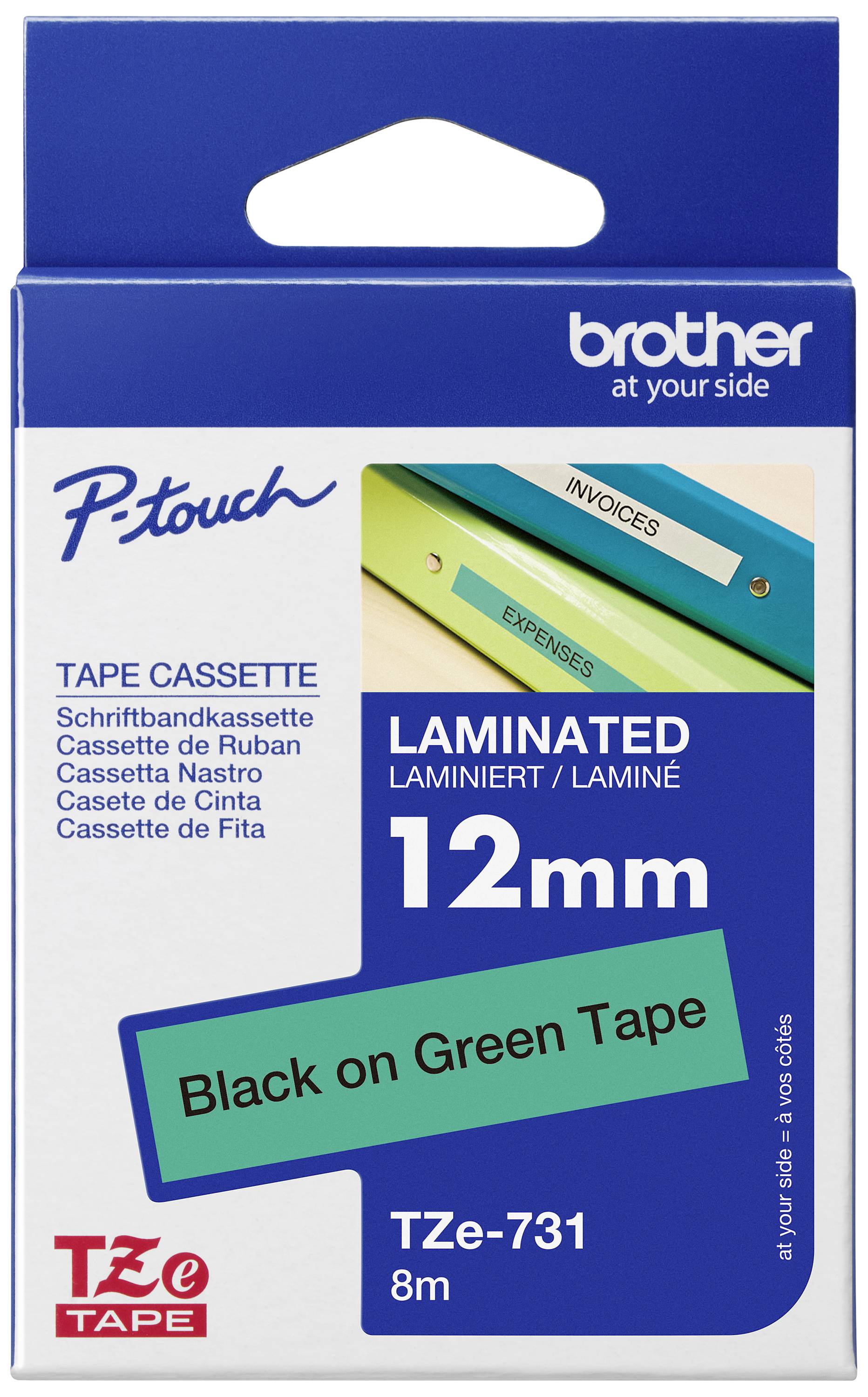 Brother TZe-731 Cassetta nastro Plastica Colore Nastro: Verde Colore carattere: Nero 12 mm 8 m