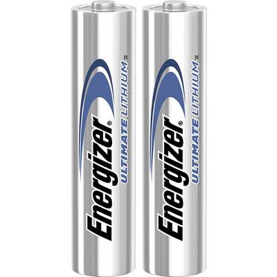 Dve strieborné AA batérie značky Energizer s nápisom 'Ultimate Lithium'.