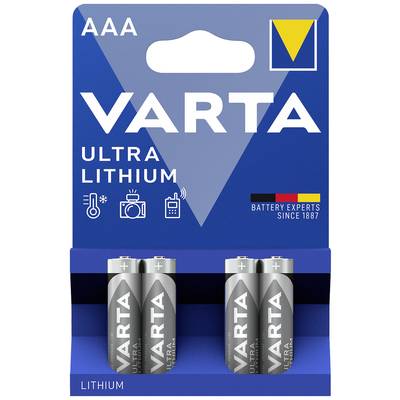 AAA VARTA Ultra lítiové batérie v modrom balení s textom 'Battery Experts Since 1887'. Vhodné pre fotoaparáty a mobilné zariadenia.