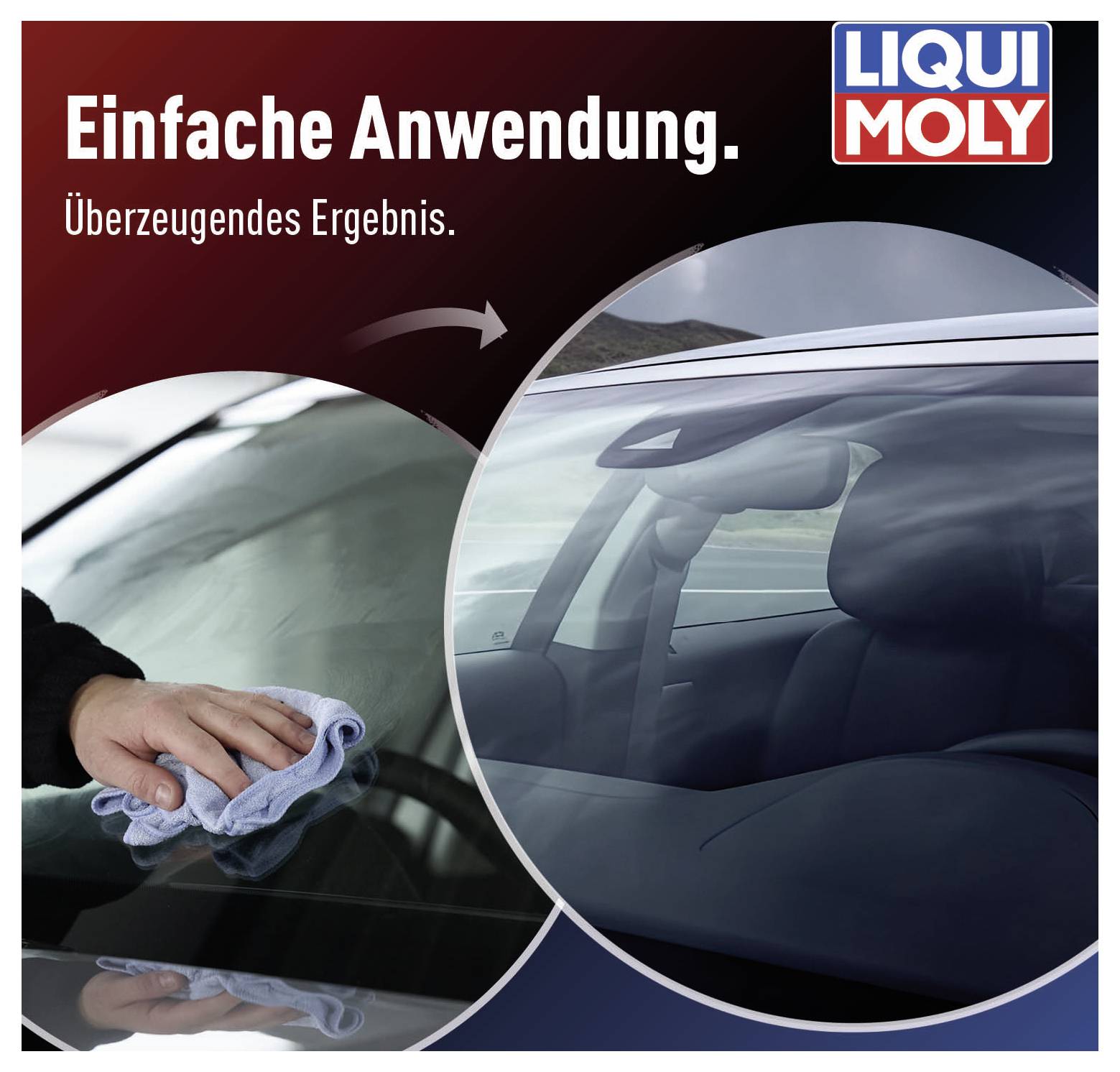 Jednoduché použitie, presvedčivý výsledok sa zobrazuje na autoskle, ktoré je čistené handrou.